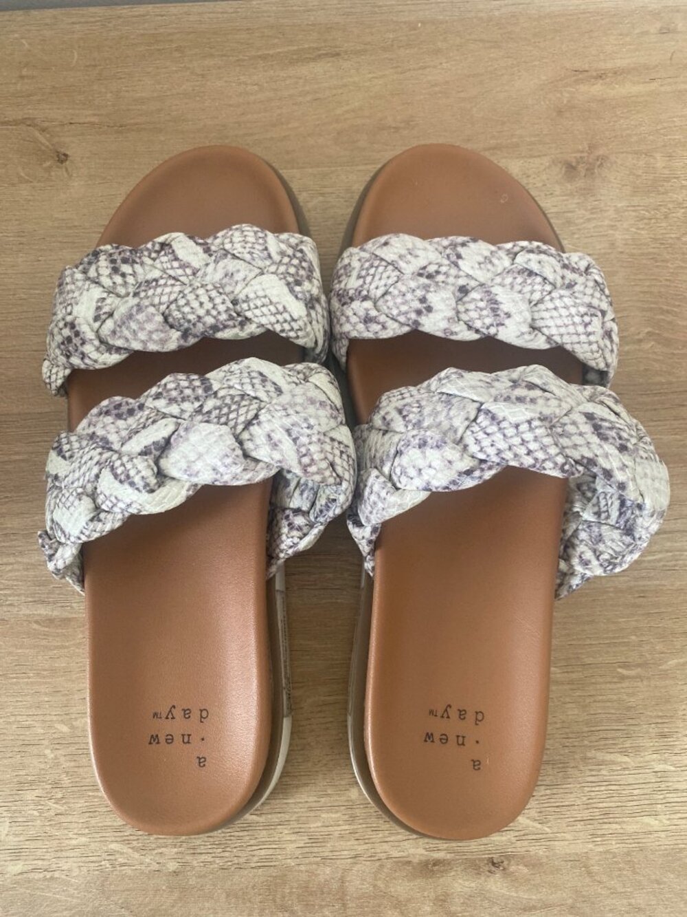 A New Day Snake Print Braided Strap Slide Sandals Gray & Cream Women's Size 7